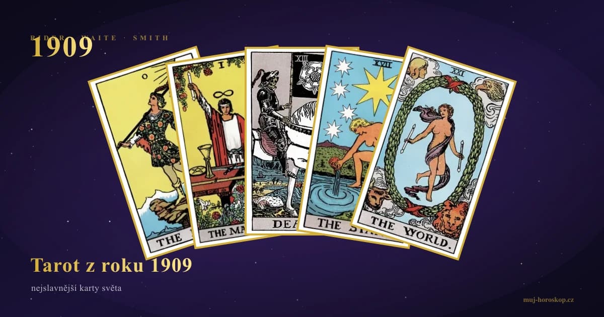 Tarot z roku 1909 — Rider-Waite-Smith Velká arkána (Blázen, Mág, Smrt, Hvězda, Svět)
