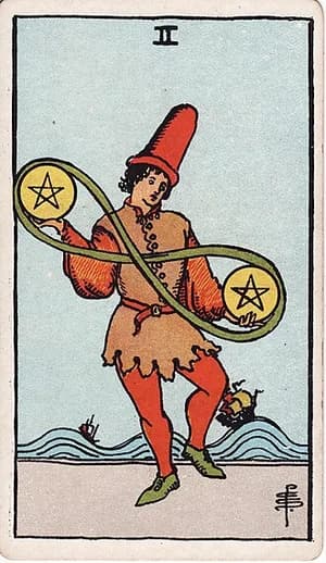 Dvojka pentaklů — tarot karta