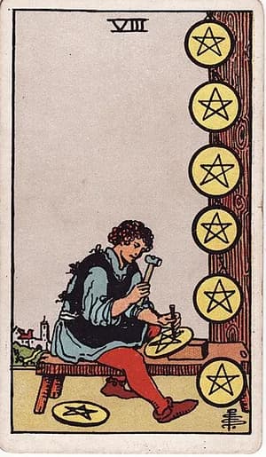 Osmička pentaklů — tarot karta
