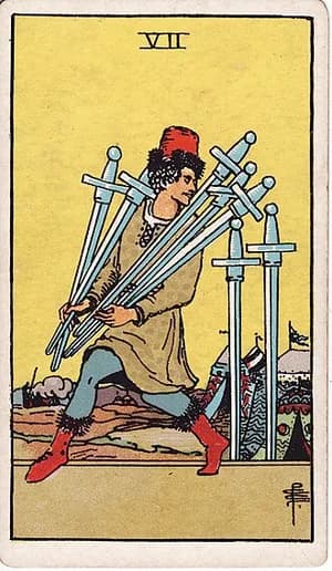 Sedmička mečů — tarot karta