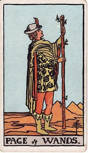 Páže holí — tarot karta Rider-Waite-Smith (Page of Wands)