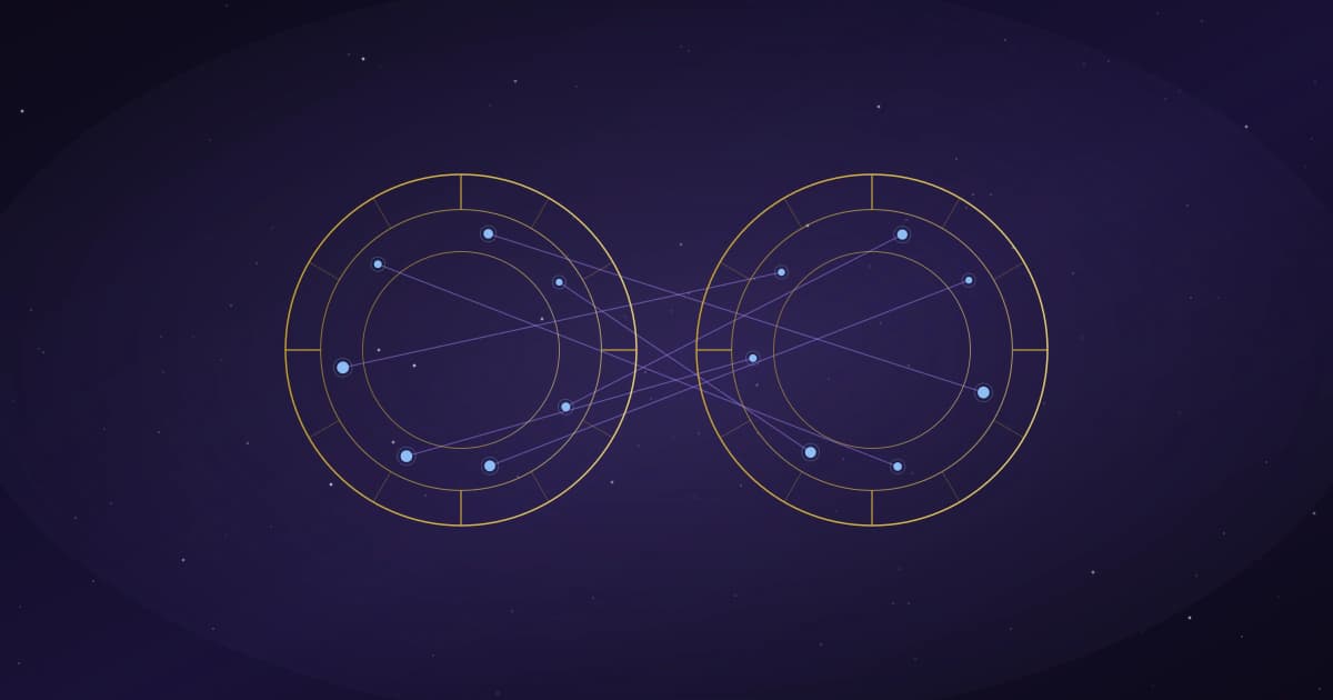 Dve natálne kolesá spojené aspektmi Venuše a Jupitera, symbol priateľstva